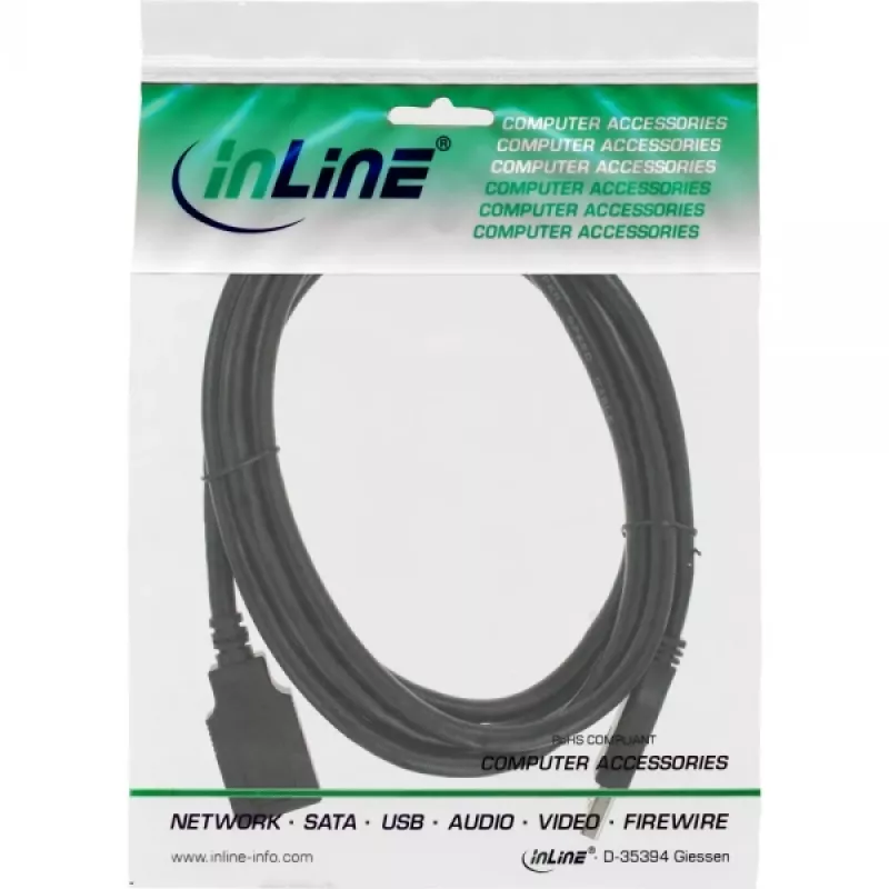 Kabel InLine USB 3.2 Gen.1 Typ A męski / Typ B żeński, czarny, 2,5 m