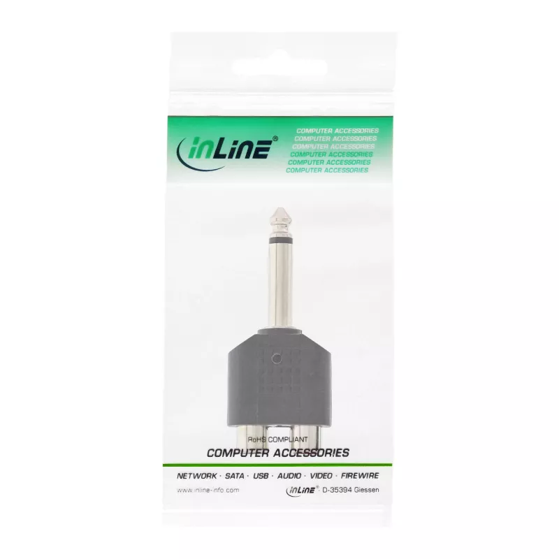Adapter audio InLine, wtyk jack 6,3 mm mono / 2x gniazdo RCA