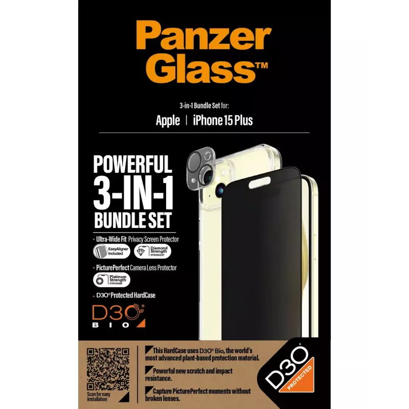 PanzerGlass Privacy 3-w-1 zestaw iPhone 15 Plus szkło hartowane
