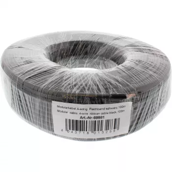 InLine kabel modułowy 4-żyłowy kabel taśmowy czarny 100 m w kręgu