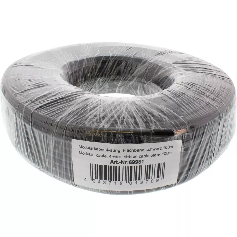 InLine kabel modułowy 4-żyłowy kabel taśmowy czarny 100 m w kręgu