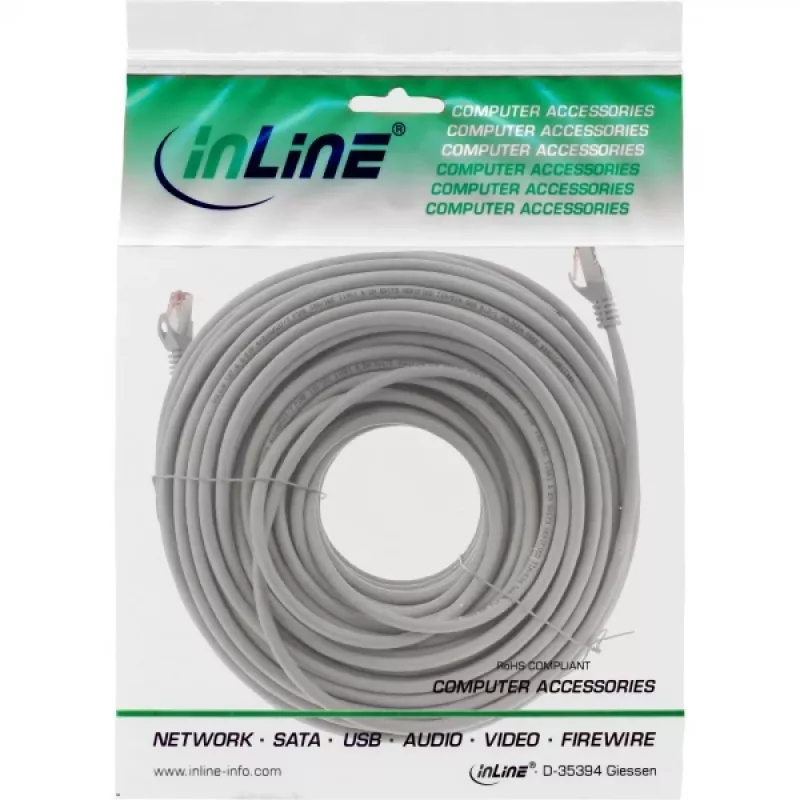 Kabel krosowy InLine S/FTP PiMF Kat.6 250MHz miedź bezhalogenowy szary 50m