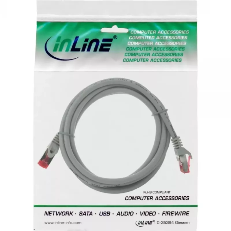 InLine Patch kabel S/FTP PiMF Cat.6 250MHz miedź halogen free szary 1m