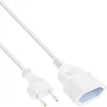Przedłużacz zasilający InLine Euro Type C Plug, wtyk / gniazdo, biały, 2 m