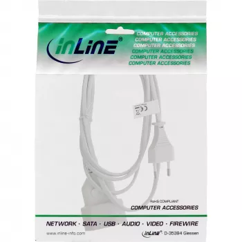 Przedłużacz zasilający InLine Euro Type C Plug, wtyk / gniazdo, biały, 2 m
