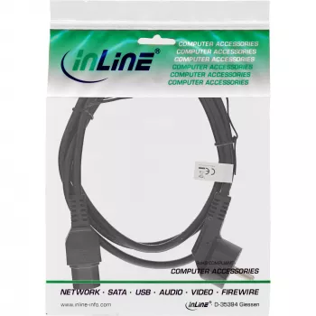 Kabel zasilający InLine, kątowy CEE7/7 na prosty C15, 3 x 1mm², czarny, 1,8m