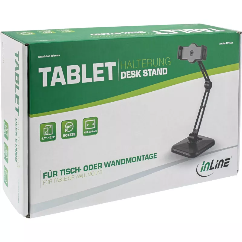 Uchwyt do tabletu InLine do montażu na ścianie lub stole, uniwersalny dla 4,7 cala – 12,9 cala