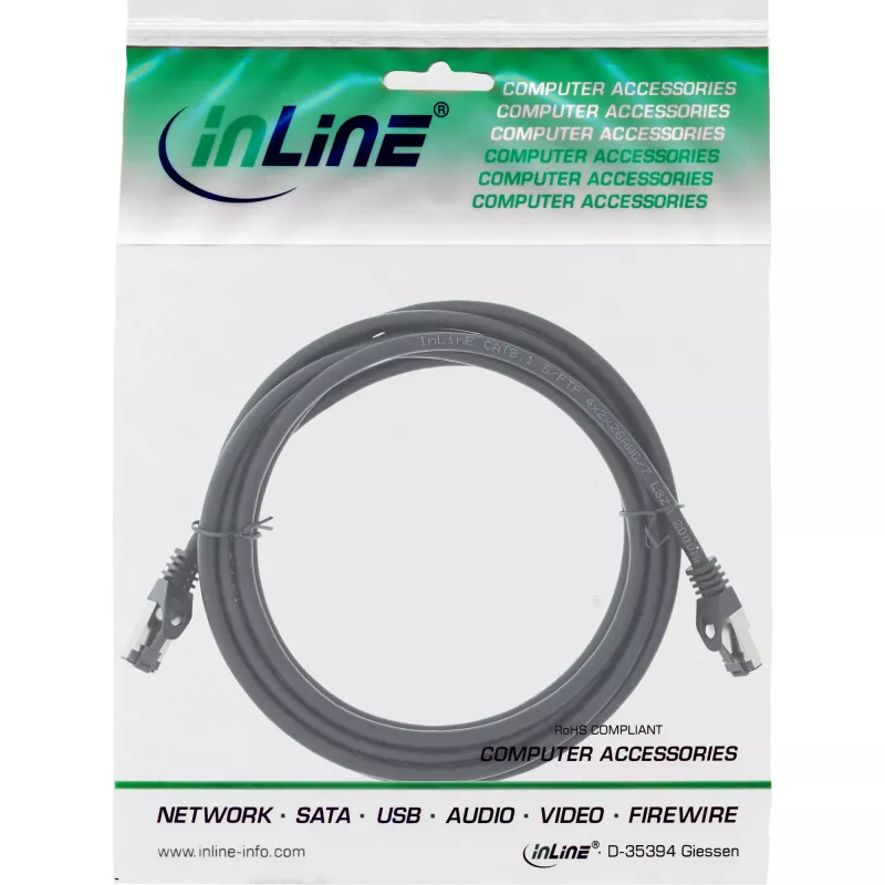 InLine Patch kabel S/FTP PiMF Cat.8.1 halogen free 2000MHz Czarny, 3m