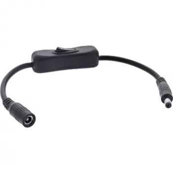 Kabel DC InLine z przełącznikiem, wtyk/gniazdo DC 5,5x2,5 mm, AWG 18, czarny, 0,20 m