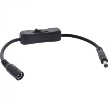 Kabel DC InLine z przełącznikiem, wtyk/gniazdo DC 5,5x2,1mm, AWG 18, czarny, 0,20m