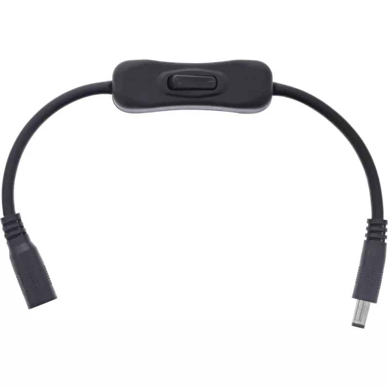 Kabel DC InLine z przełącznikiem, wtyk/gniazdo DC 5,5x2,1mm, AWG 18, czarny, 0,20m