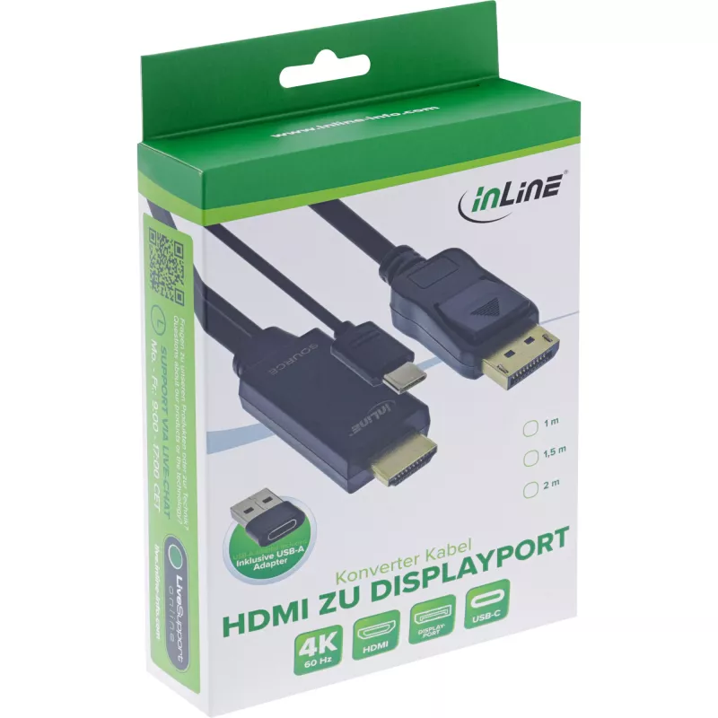 Aktywny konwerter wideo InLine 17164I 3840 x 2160 pikseli HDMI na DisplayPort