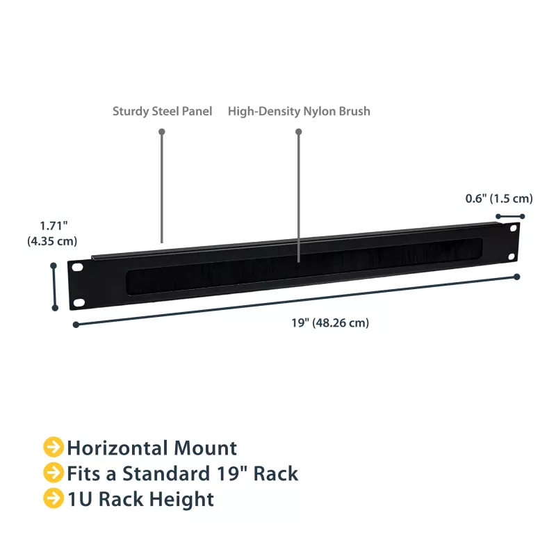 StarTech.com 1U High-density Brush Strip kabel Management Panel, Sturdy Steel Horizontal Data Centre kabel Organizer