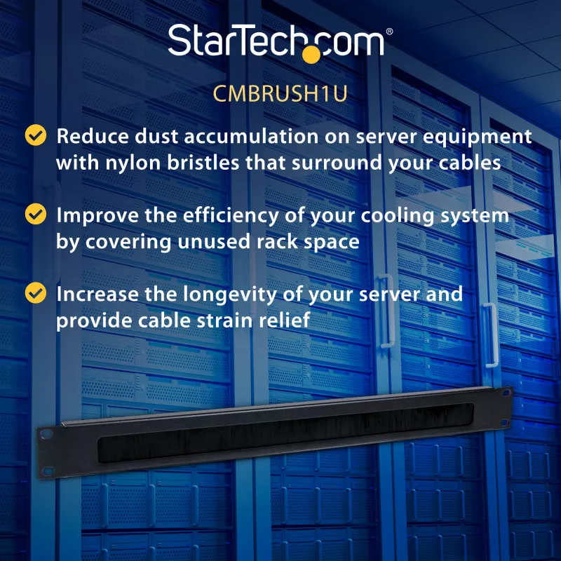 StarTech.com 1U High-density Brush Strip kabel Management Panel, Sturdy Steel Horizontal Data Centre kabel Organizer