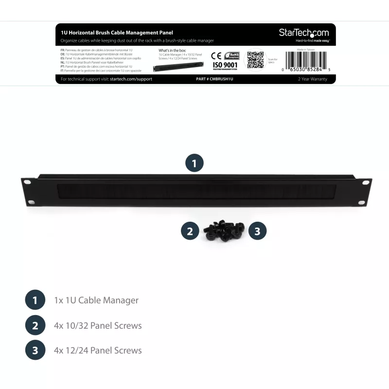 StarTech.com 1U High-density Brush Strip kabel Management Panel, Sturdy Steel Horizontal Data Centre kabel Organizer