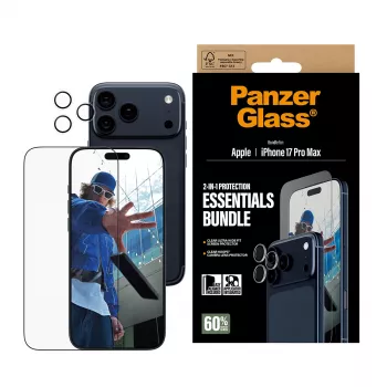 PanzerGlass 2-w-1 Essentials Bundle iPhone 17 Pro Max odporny na zarysowania i wstrząsy