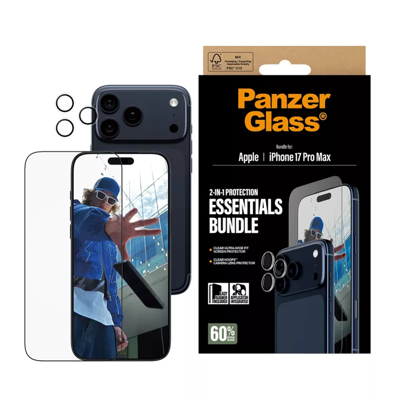 PanzerGlass 2-w-1 Essentials Bundle iPhone 17 Pro Max odporny na zarysowania i wstrząsy