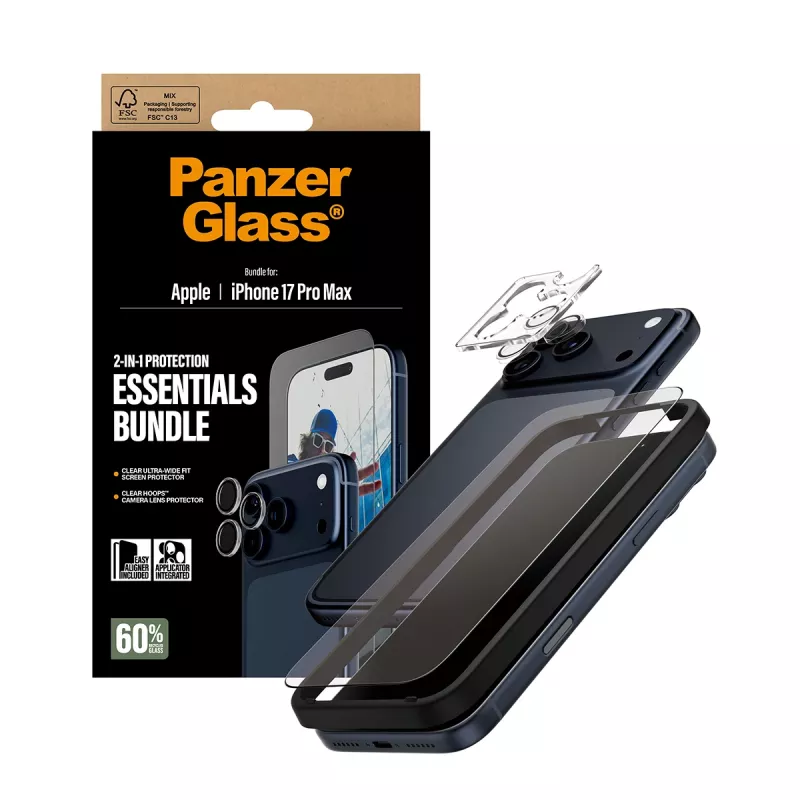 PanzerGlass 2-w-1 Essentials Bundle iPhone 17 Pro Max odporny na zarysowania i wstrząsy