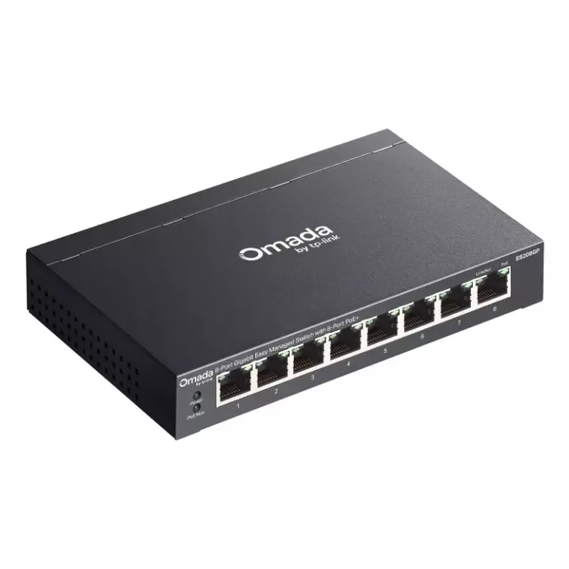 Przełącznik sieciowy TP-Link Omada ES208GP zarządzany L2 Gigabit Ethernet (10/100/1000) Power over Ethernet (PoE) szyna DIN czarny