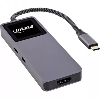 Koncentrator interfejsów USB-C InLine 35392D USB 3.2 Gen 2 Type-C host na HDMI, USB-A, USB-C 10000 Mbit/s Szary