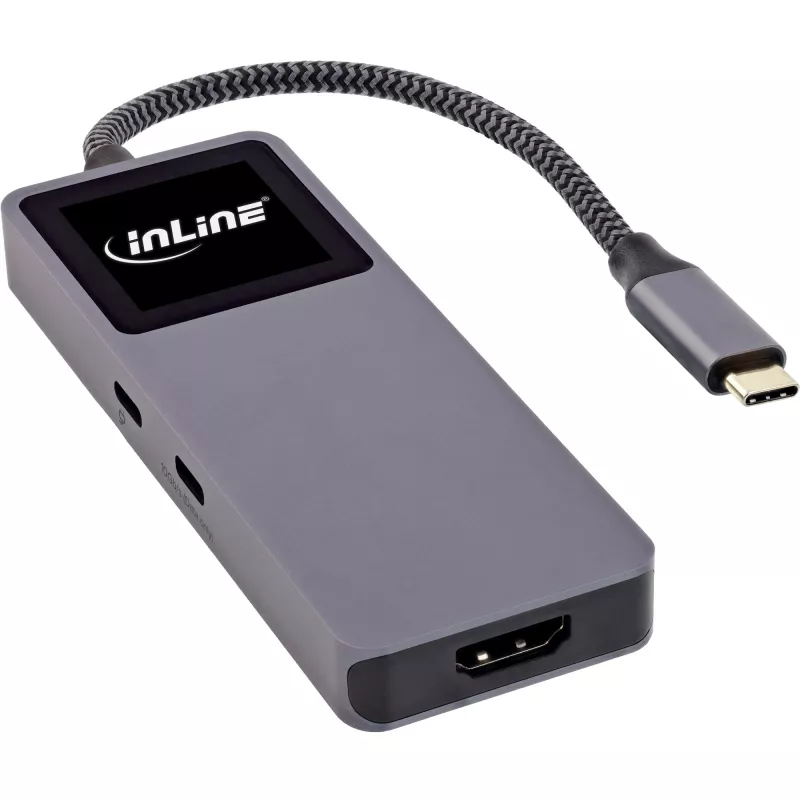 Koncentrator interfejsów USB-C InLine 35392D USB 3.2 Gen 2 Type-C host na HDMI, USB-A, USB-C 10000 Mbit/s Szary
