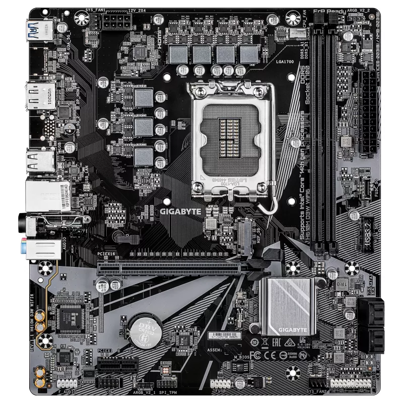 Płyta główna GIGABYTE H610M D3W WIFI6 - obsługuje procesory Intel Core 14. generacji, 5+1+1 faz VRM, do 5600MHz DDR4, 1xPCIe 3.0 M.2, Wi-Fi 6, 1GbE LAN, USB 3.2 Gen 1