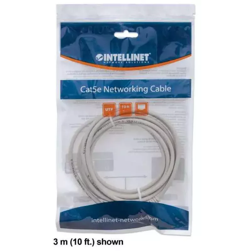 Intellinet sieciowy Patch kabel, Cat6, 3 m, szary, CCA, U/UTP, PVC, RJ45, pozłacane styki, bezzaczepowy, osłonięty, dożywotnia gwarancja