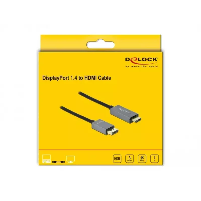 Aktywny kabel DisplayPort 1.4 na HDMI DeLOCK 85930 3m