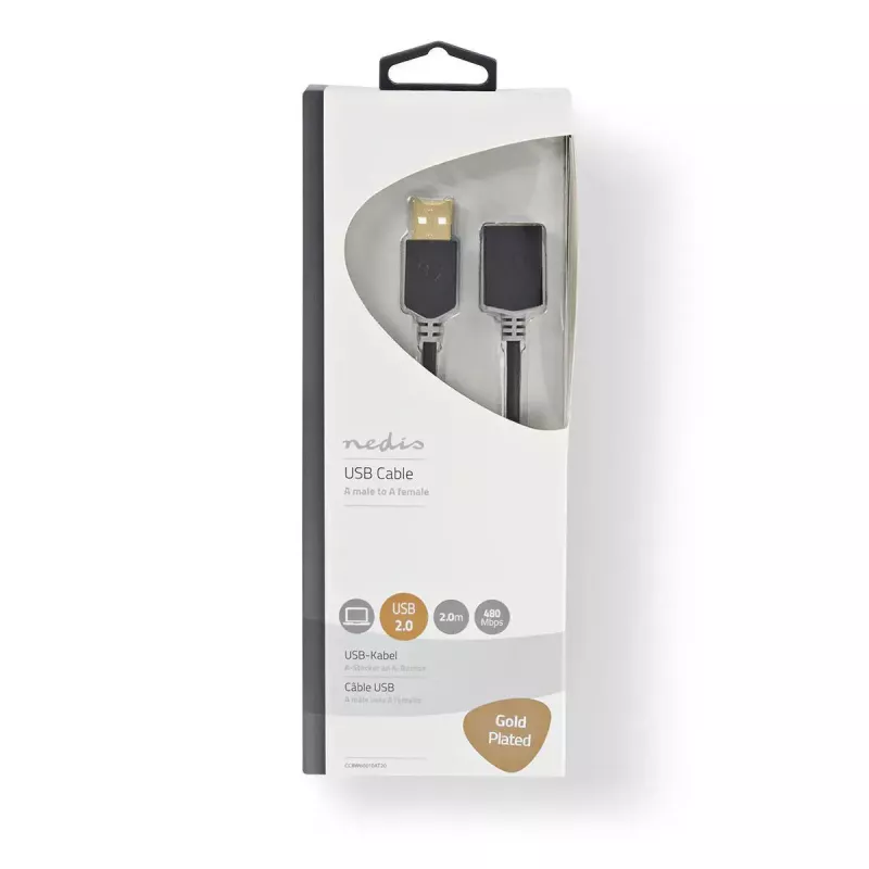 Kabel USB Nedis CCBW60010AT20 2 m USB 2.0 USB A Antracyt