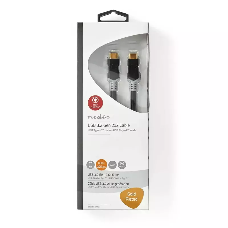 Kabel USB Nedis CCBW64020AT20 USB4 Gen 2x2 2 m USB C Czarny Srebrny