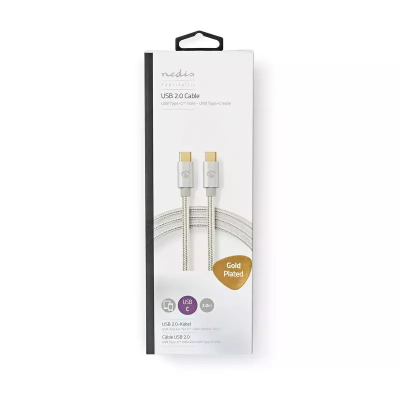 Kabel USB Nedis CCTB60700AL20 2m USB C Aluminium USB 2.0