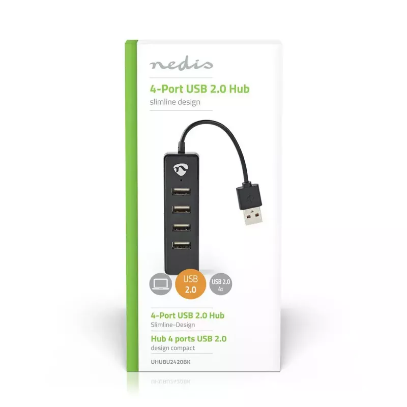 Koncentrator USB Nedis UHUBU2420BK USB 2.0 480 Mbit/s Czarny