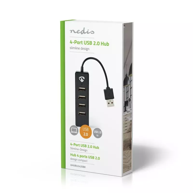 Koncentrator USB Nedis UHUBU2420BK USB 2.0 480 Mbit/s Czarny