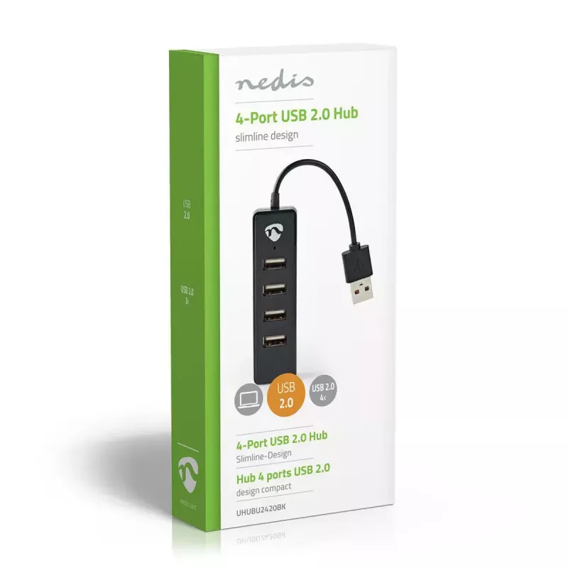 Koncentrator USB Nedis UHUBU2420BK USB 2.0 480 Mbit/s Czarny