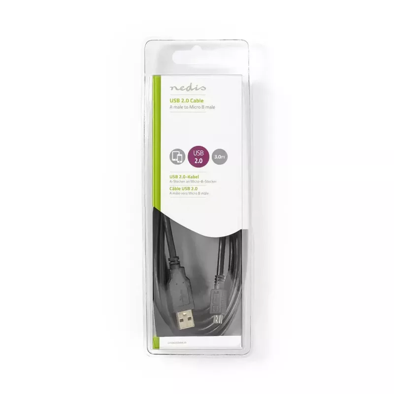 Nedis Kabel USB 2.0 3 m USB A – Micro-USB B Czarny