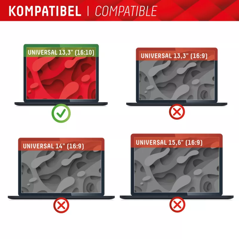 Filtr prywatności Displex PRIVACY SAFE magnetyczny 2-kierunkowy do laptopa/notebooka 13,3 cala (16:10), bezramkowy, błyszczący/matowy, 5H