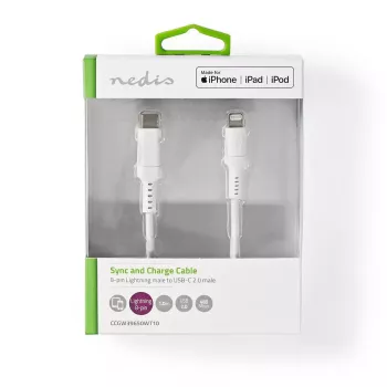 Kabel Lightning Nedis CCGW39650WT10 1 m biały USB C