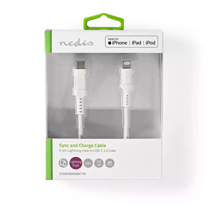 Kabel Lightning Nedis CCGW39650WT10 1 m biały USB C
