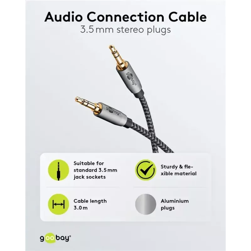 Kabel audio WENTRONIC Goobay 65275 — 3 m, 3,5 mm TRS męski–męski, pozłacane styki, ekranowany magnetycznie