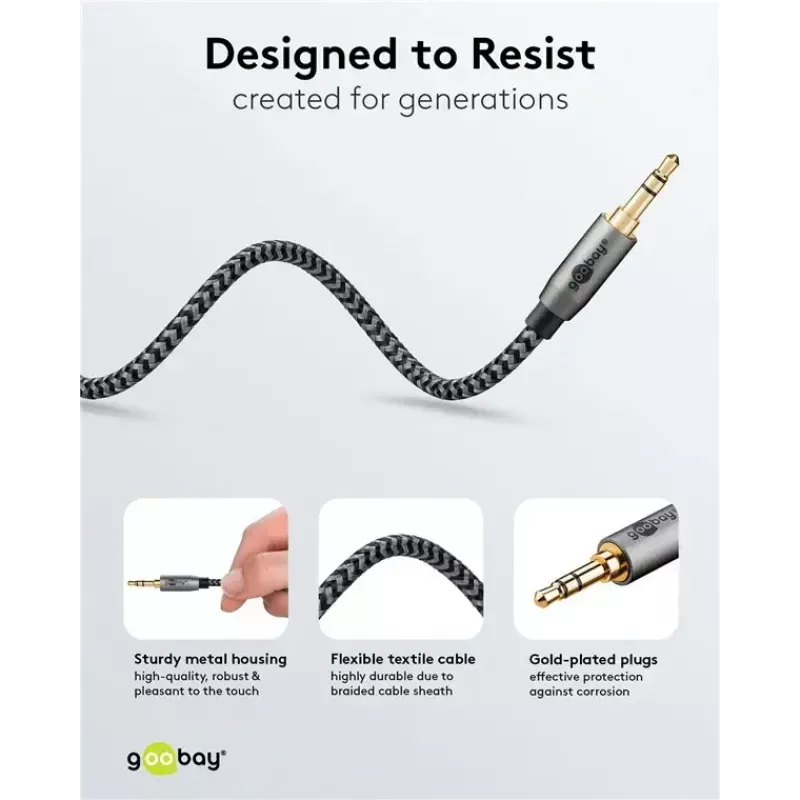 Kabel audio WENTRONIC Goobay 65275 — 3 m, 3,5 mm TRS męski–męski, pozłacane styki, ekranowany magnetycznie