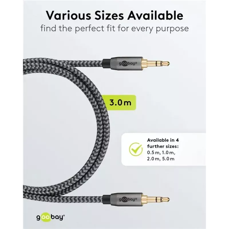 Kabel audio WENTRONIC Goobay 65275 — 3 m, 3,5 mm TRS męski–męski, pozłacane styki, ekranowany magnetycznie