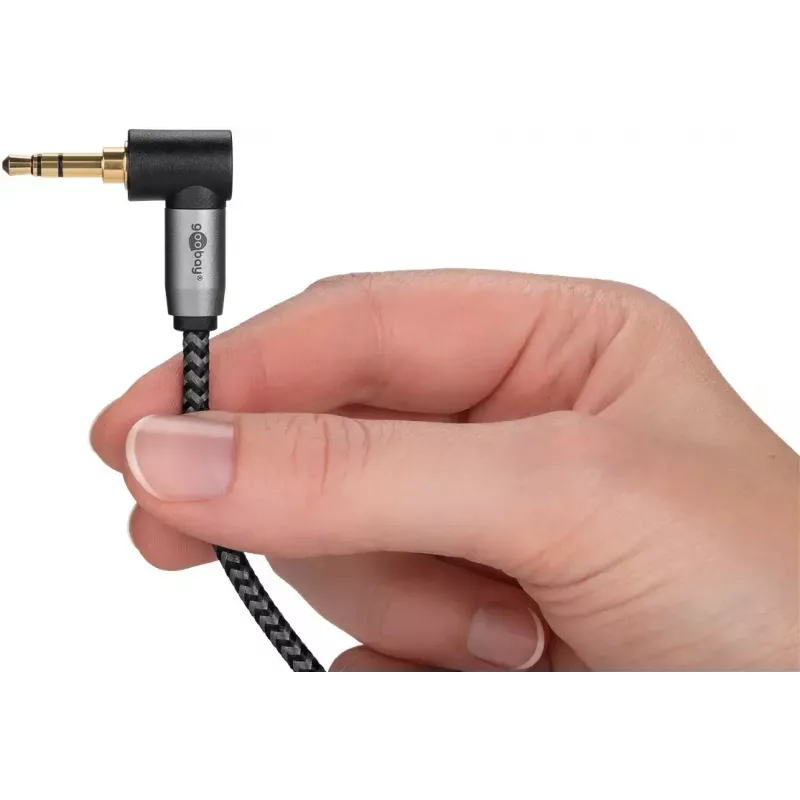 Kabel audio Goobay (WENTRONIC) 3.5mm TRS–3.5mm TRS, 1 m, AWG28, pozłacany, ekranowany magnetycznie, czarny/srebrny