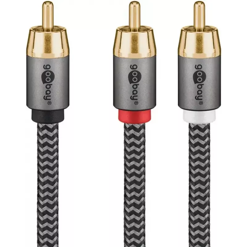 Kabel audio RCA WENTRONIC Goobay 65302 — 2xRCA do RCA, 5 m, miedź, pozłacane styki, ekranowany magnetycznie