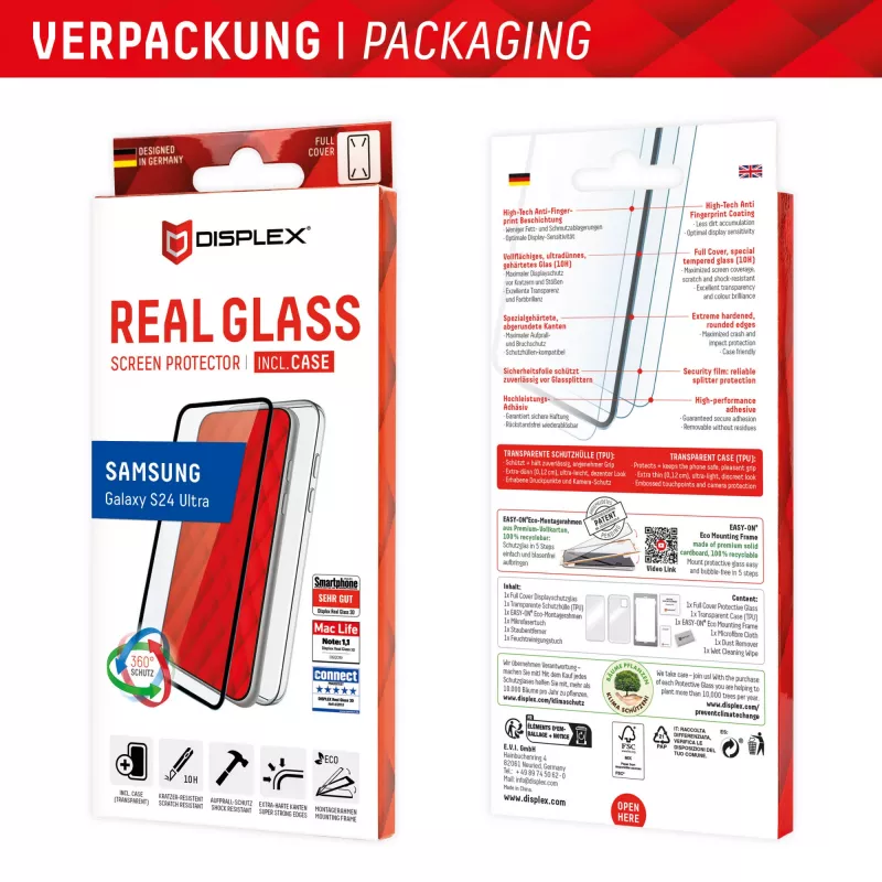 Displex Screen Protector + Case dla Samsung Galaxy S24 Ultra, Eko Ramka Montażowa, Pełne Pokrycie