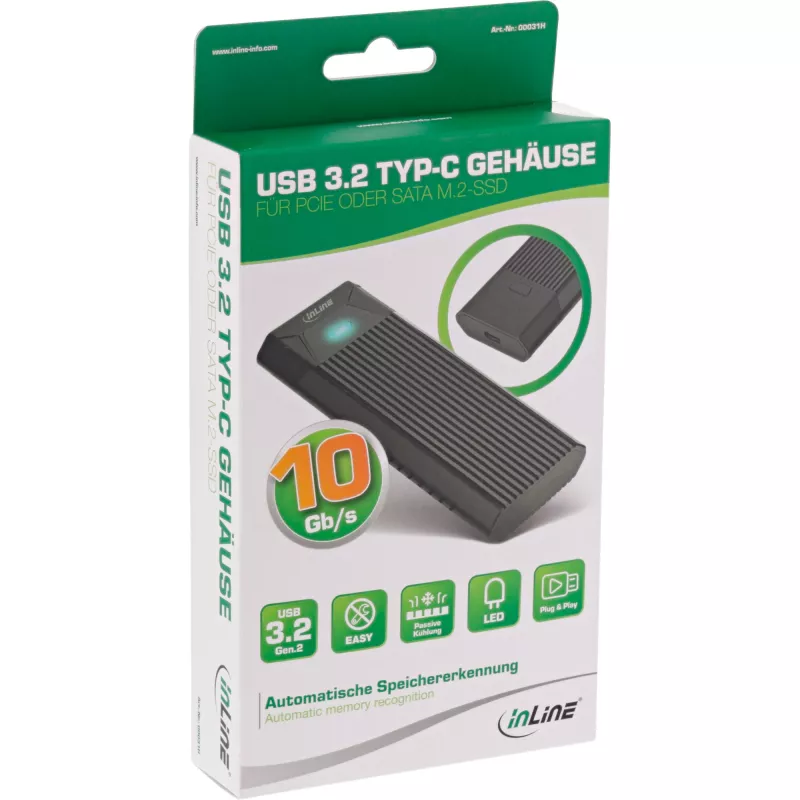 Obudowa InLine USB3.2 Gen.2 USB-C na dysk SSD M.2 (PCIe NVMe i SATA)