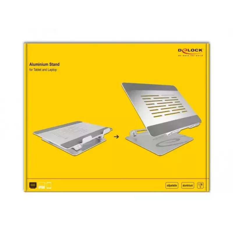 Stojak na laptopa DeLOCK 18414 regulowany Aluminium Szerokość 280mm Głębokość 230mm Wysokość 40mm