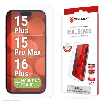 Displex Szkło Hartowane (10H) do Apple iPhone 15 Plus/15 Pro Max/16 Plus, Eko Ramka Montażowa, odporne na zarysowania