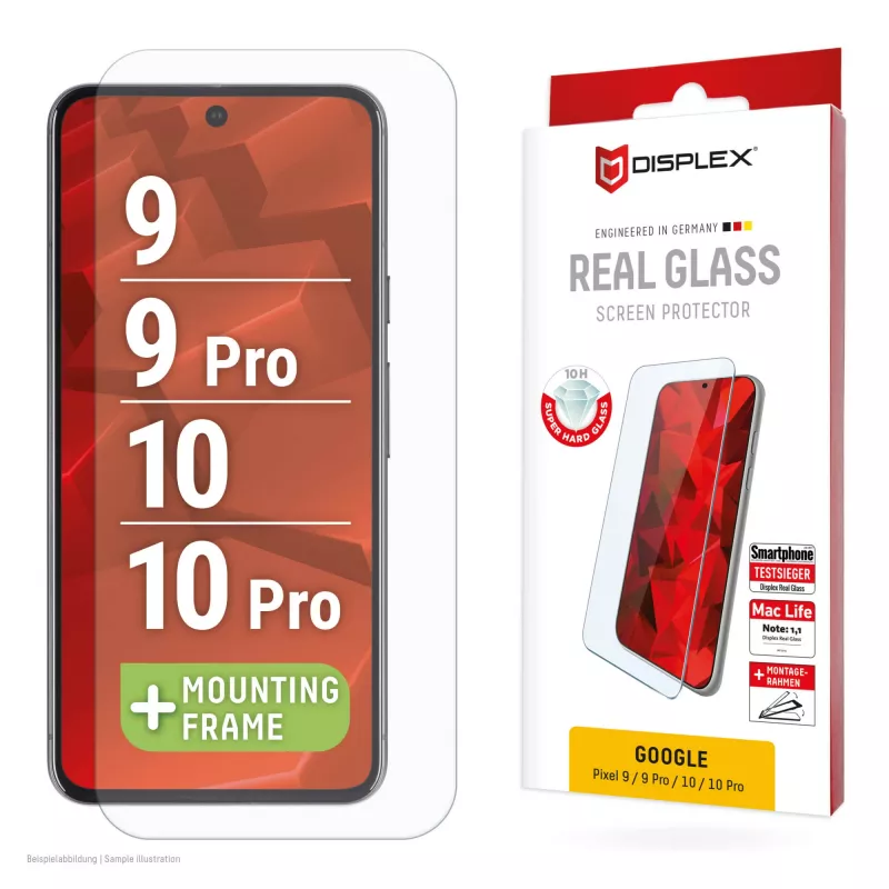 Displex Szkło ochronne (10H) do Google Pixel 9, Pixel 9 Pro, Pixel 10, Pixel 10 Pro, Eko ramka montażowa, odporne na zarysowania