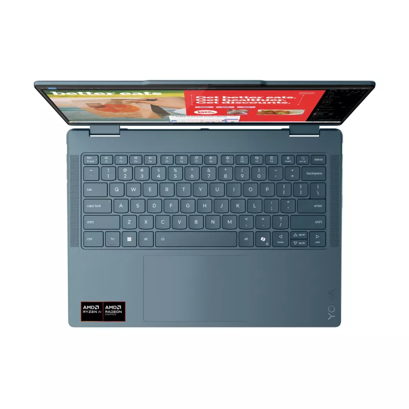 Lenovo Yoga 7 2-w-1 14AKP10 Copilot+ PC AMD Ryzen™ AI 5 340 Hybryda (2-w-1) 35,6 cm (14 cali) Ekran dotykowy WUXGA 16 GB LPDDR5x-SDRAM 512 GB SSD Wi-Fi 7 (802.11be) Windows 11 Home Teal