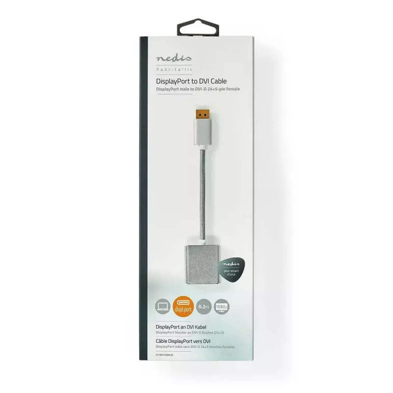 Nedis CCTB37250AL02 adapter kabla wideo 0,2 m DisplayPort DVI-D srebrny
